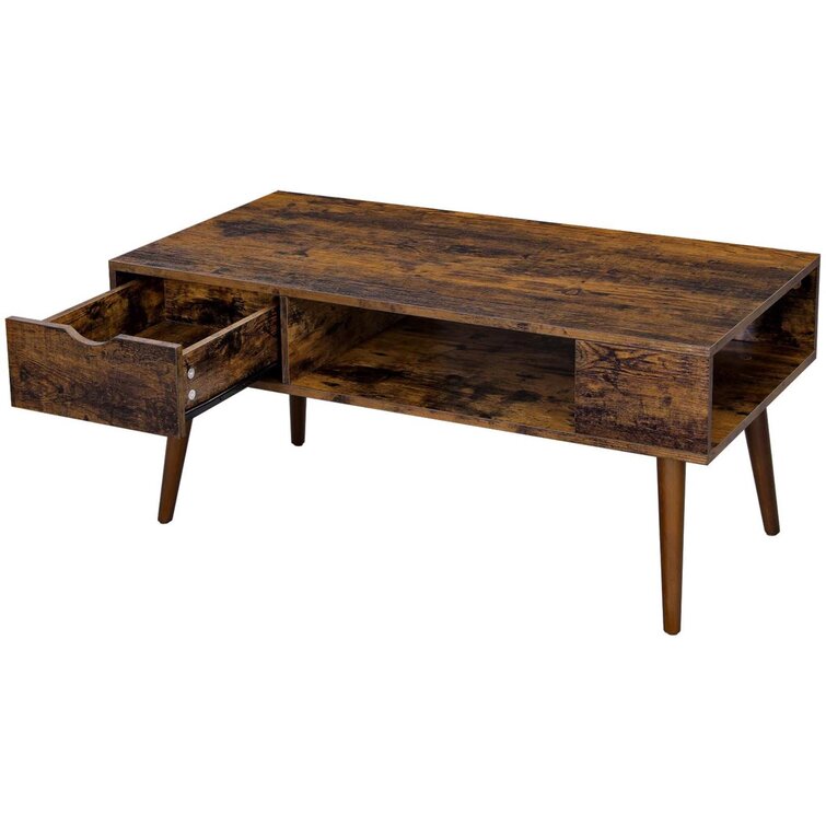 Cocktail Table with Drawer and Open Storage Compartment Long Legs VASAGLE Coffee Table for Living Room 39.4 x 19.7 x 17.7 Inches Rustic Brown ULCT028X01 
