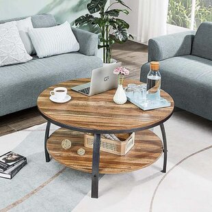 Round Coffee Table Rustic Vintage Industrial Design Furniture Sturdy Metal Frame Legs Sofa Tabletable With Storage Open Shelf by 17 Stories