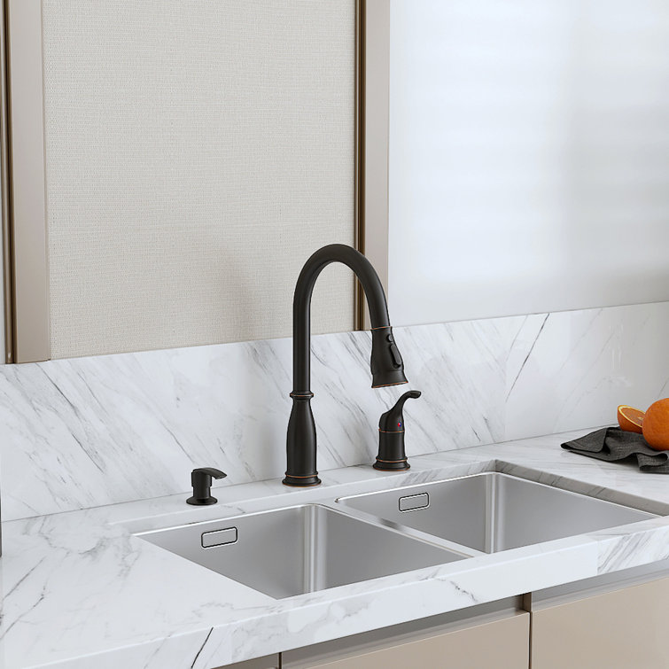Pull Down Single Handle Kitchen Faucet with Soap Dispenser