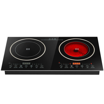 Portable Induction Cooker and Ceramic Stovetop, Double Burner 1200W+1400W