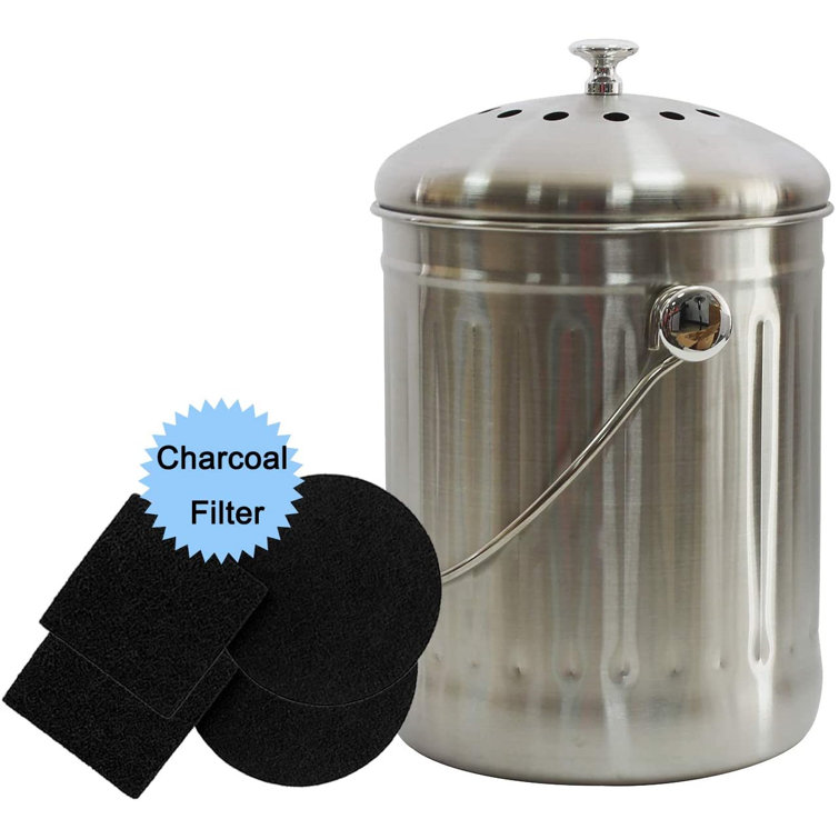 Kitchen Compost Bin With 4 Charcoal Filters - 1.3 Gallon Indoor Compost Bin For Kitchen Counter For Food Waste Odor Free