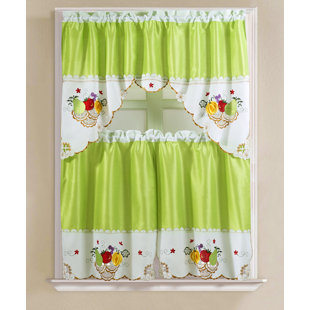 August Grove Meaux 3 Piece Fruit Medley Kitchen Ruffle Curtain Set