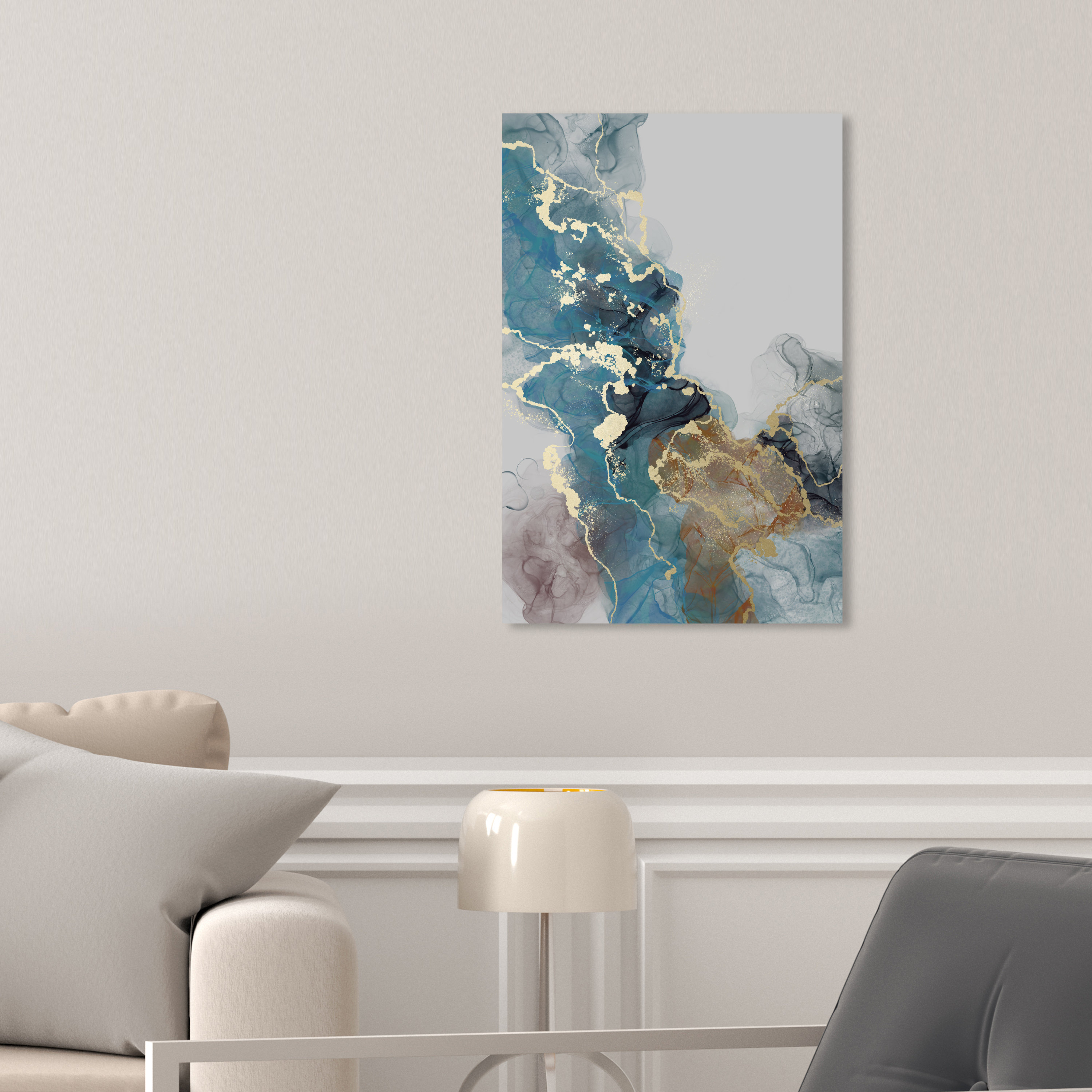 Oliver Gal Golden Blue Flow, Abstract Water Smoke Modern Blue