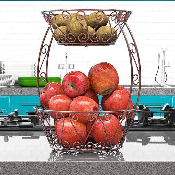 2-Tier Countertop Fruit Basket Bowl Storage Bronze 