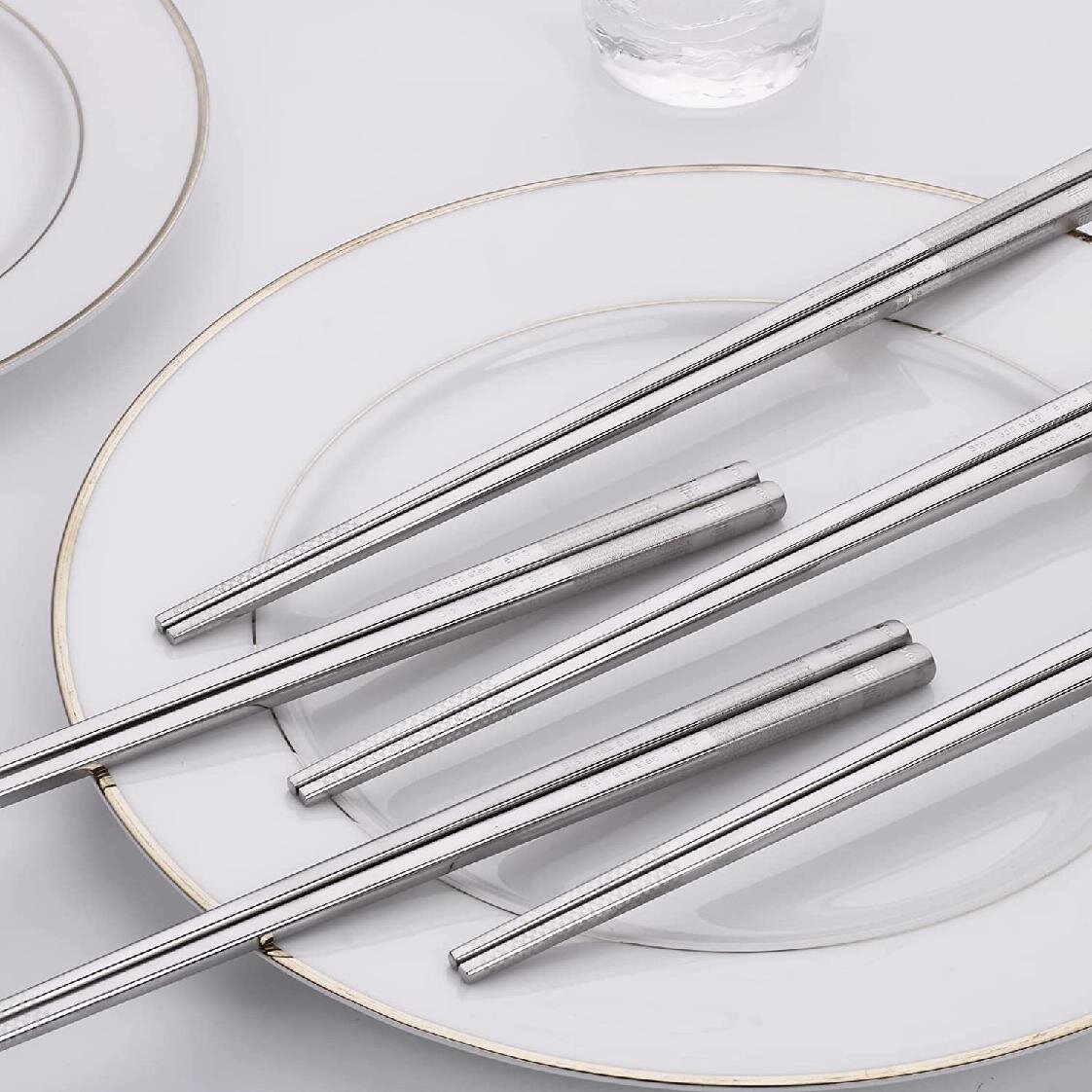 Stainless Steel Metal Chopsticks Silver Chop Stick Chinese Food Tableware S 