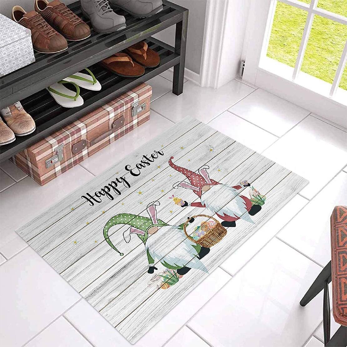 Wooden Plank Non-slip Door Floor Bath Mat Entrance Doormat Welcome Rug Carpet 