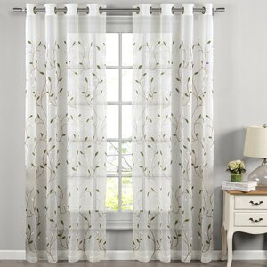 Apatow Wavy Nature/Floral Sheer Grommet Single Curtain Panel