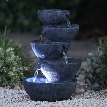 Height 78cm LED Lights Outdoor Serenity Granite-Effect Cascading Bowls Water Feature Self Contained Modern