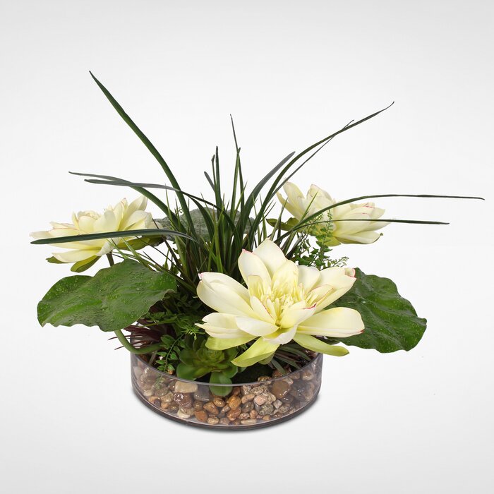 Lotus Blossom Mixed Floral Arrangement In Pot - 