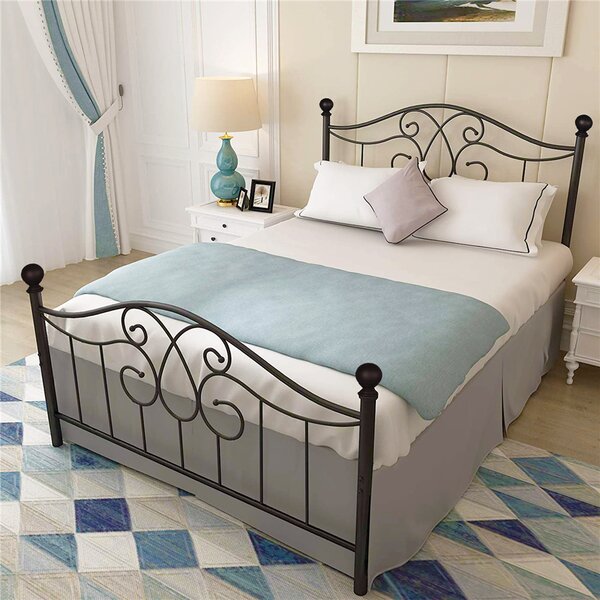 Details about   Vintage Style Queen Size Kid Metal Platform Bed Frame with Wooden Headboard 