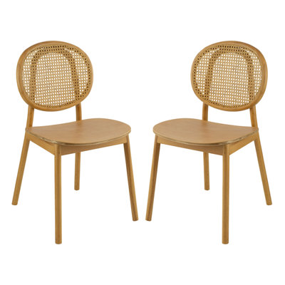 Beechwood And Rattan Dining Chair - Set Of 2 - 19" X 23.5" X 33.5" - Beige