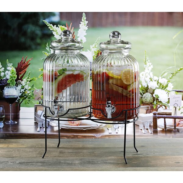 5 Gallon Hammered Glass Beverage Dispenser Metal Stand Party Wedding Cold Drink 