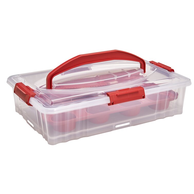 Plastic Cake Box Tub With Clips Handle Storage Containers Carriers Airtight Lid