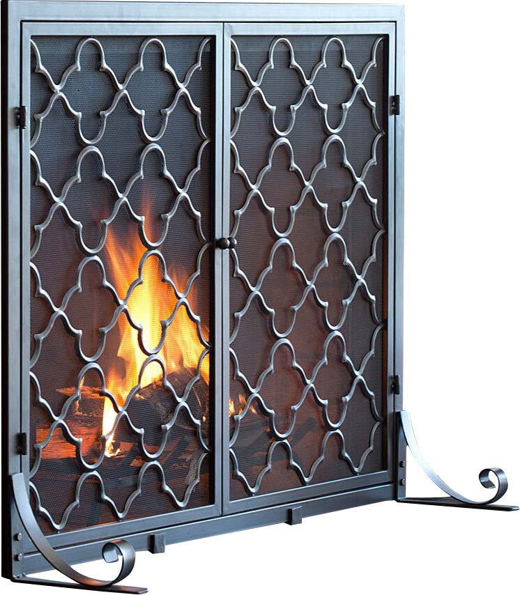 1 Panel Fireplace Screen Guard 39" W x 31" H Steel with Black Finish 