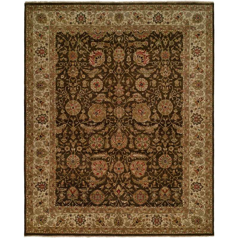 Meridian Rugmakers Diphu Oriental Hand Knotted Wool Brown Ivory Area Rug Wayfair Ca