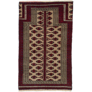 One-of-a-Kind Finest Baluch Wool Hand-Knotted Gray/Red Area Rug