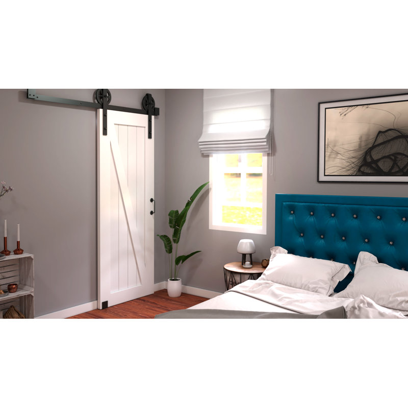 Eightdoors Paneled Wood Primed White Z Shape Barn Door Without