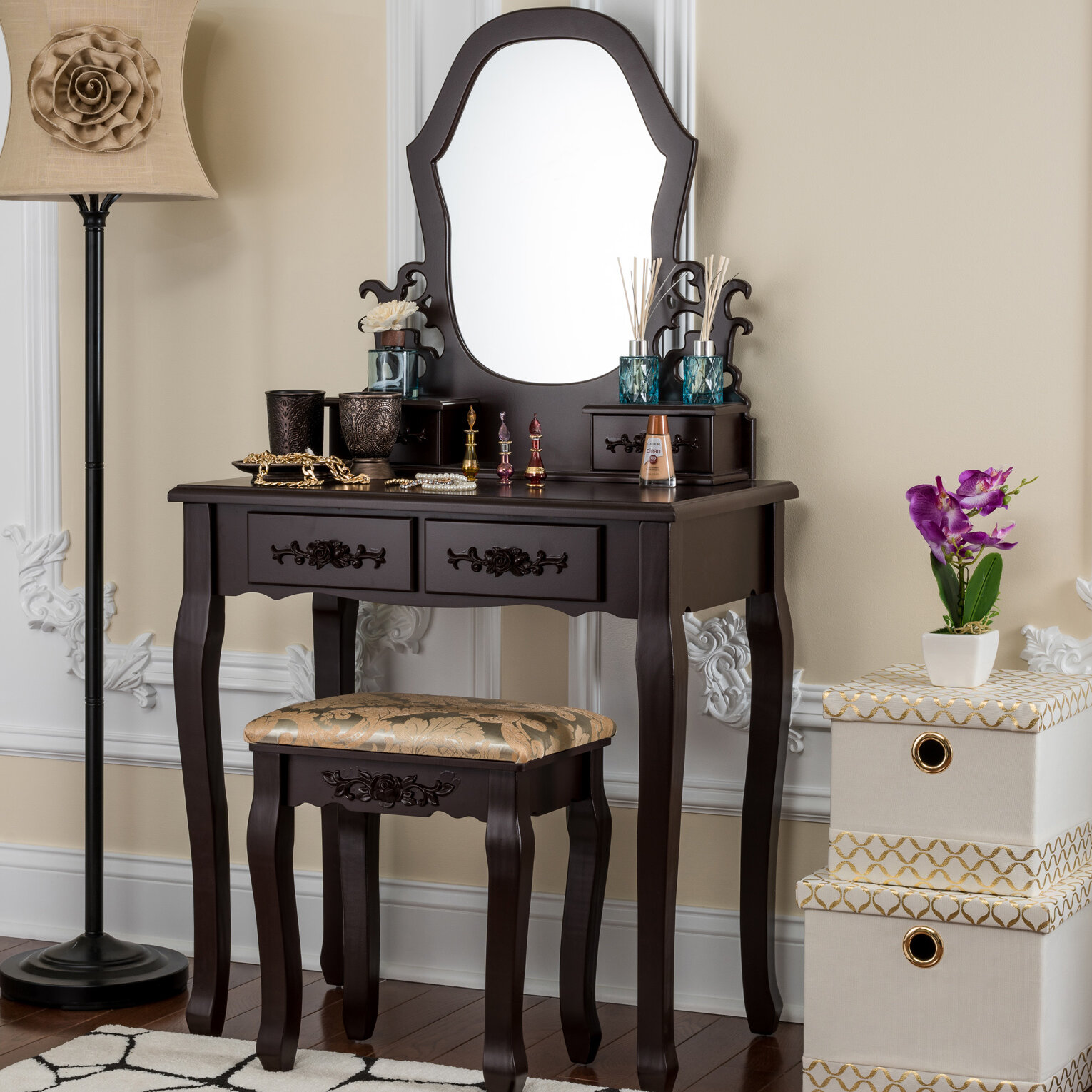 Fleur De Lis Living Demello Antique Vanity Set With Mirror Reviews Wayfair