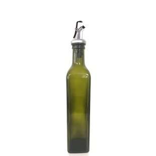 Emerald Green Glass Oil/Vinegar Bottle Cruet with Stainless Steel Drizzle Top 