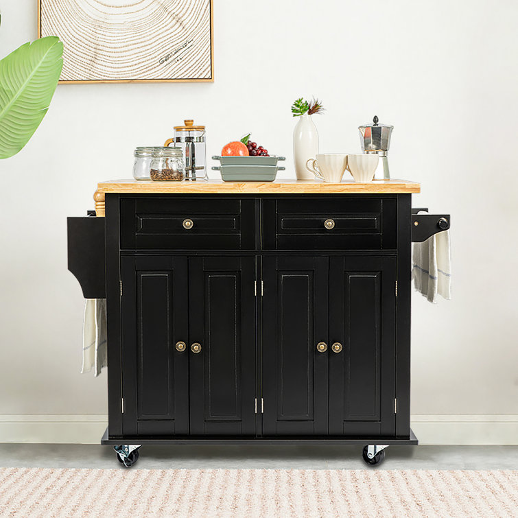Heidje 35.4'' Wide Rolling Kitchen Island with Solid Wood Top