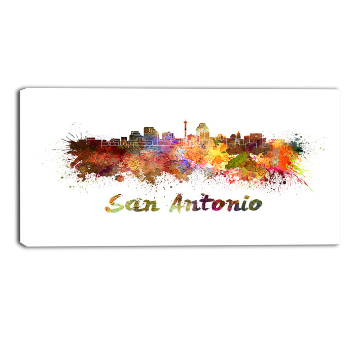 Designart San Antonio Skyline Cityscape Painting Print On Wrapped