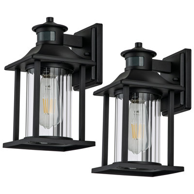 Alishya Motion Sensor & Dusk to Dawn 11.25"H Matte Black Wood Outdoor Wall Lantern