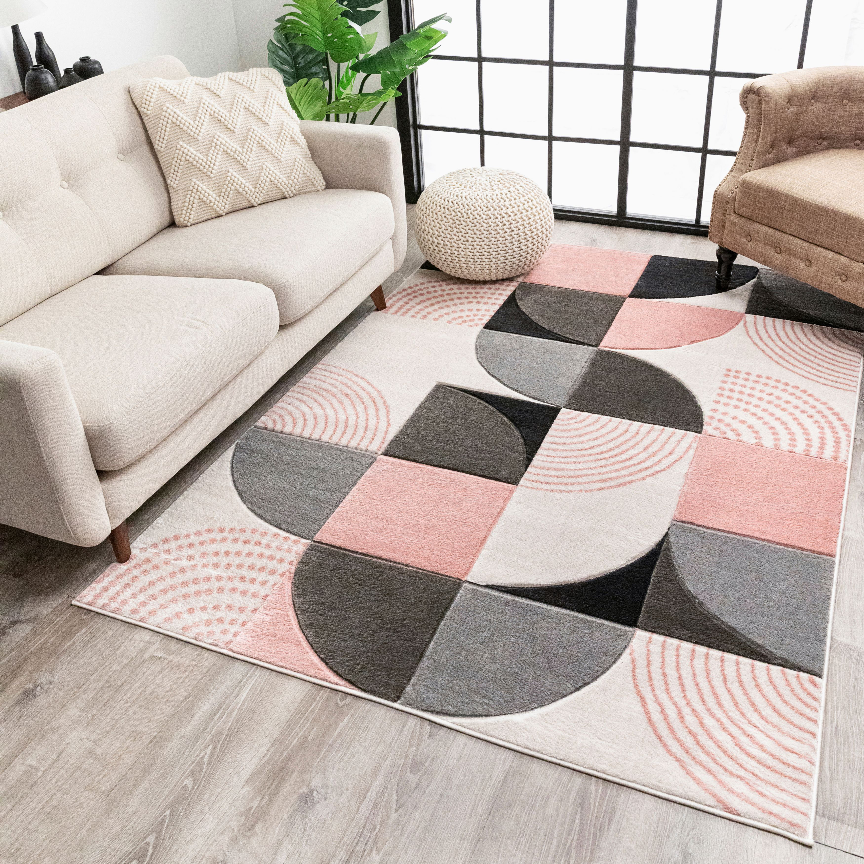 Well Woven Margot Power Loom Blush Pink Gray Black Rug Reviews Wayfair