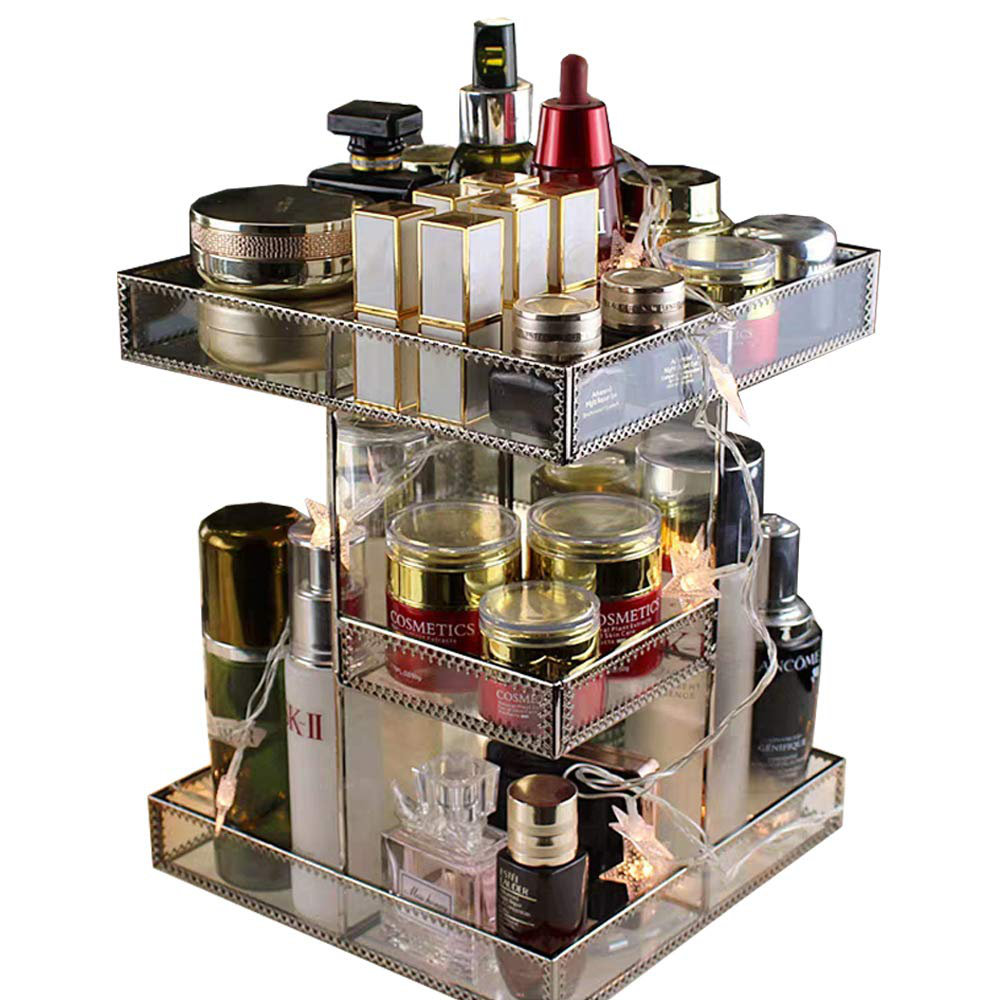 Dapota Antique Glass 360 Degree Rotation Perfume Holdermakeup Organizer Vanity Cosmetic Storage Beauty Display Spin Large Capacity Holder For Brushes Lipsticks Skincare Toner Countertop Wayfair