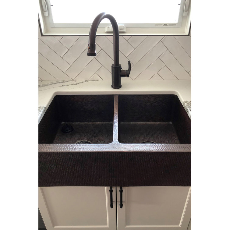 Copper double farmhouse sink