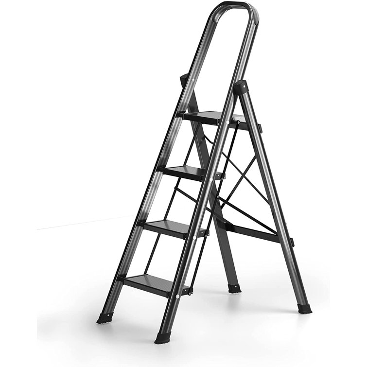 4 Step Ladder Folding Step Stool, Lightweight Aluminum Stepladders With Anti-Slip Sturdy Pedal, Safety Handgrip For Home And Kitchen, Portable ...