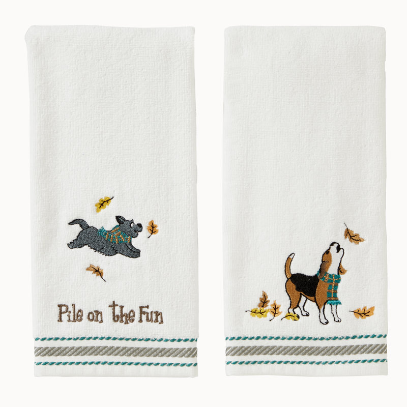 BEAGLE BEACH EMBROIDER SET 2 BATHROOM HAND TOWELS