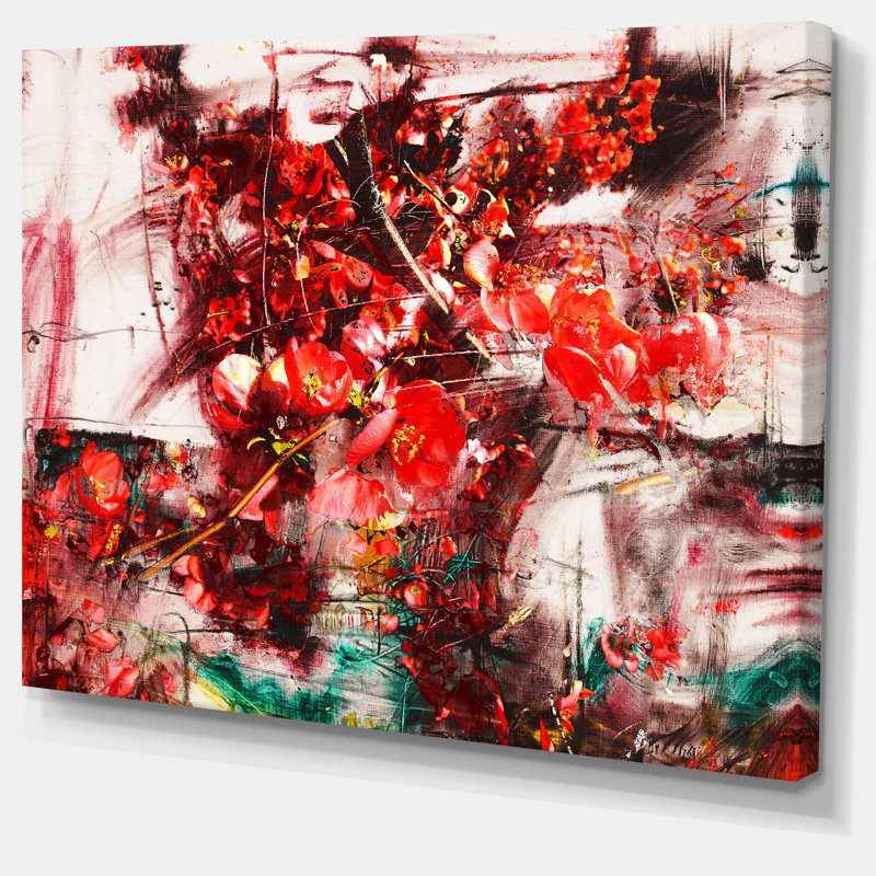 Designart Red Flowers Abstract Background Painting Print On