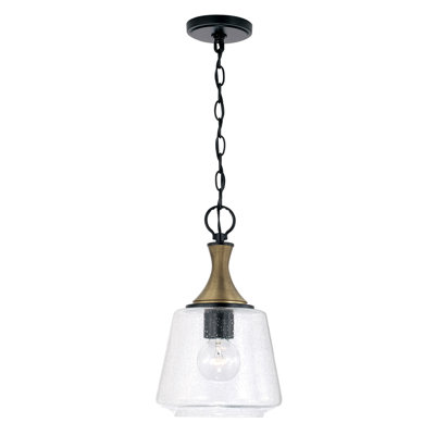 7" W X 14" H 1-Light Pendant In Matte Black With Diamond Embossed Glass And Black Braided Cord