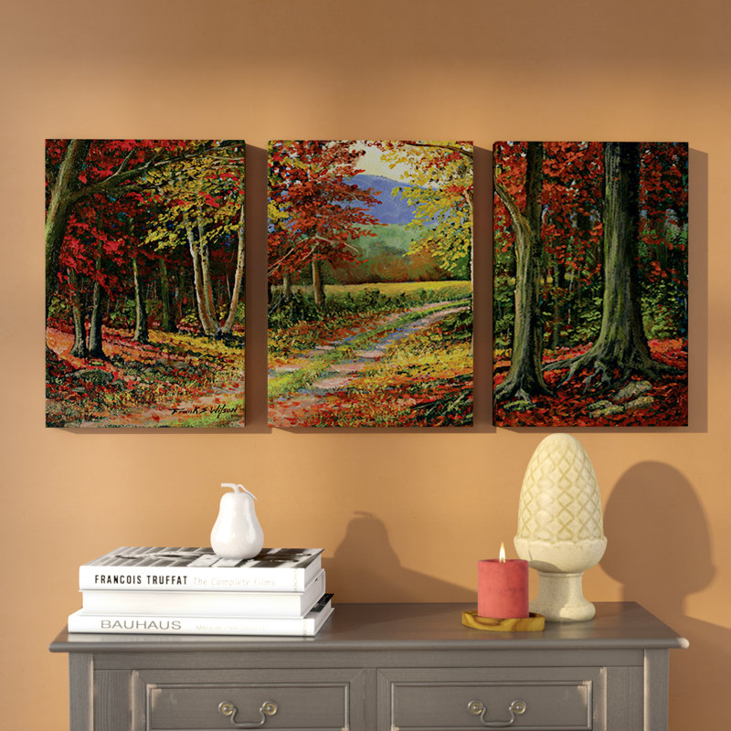 Charlton Home Forgotten Road 3 Piece Wrapped Canvas Painting