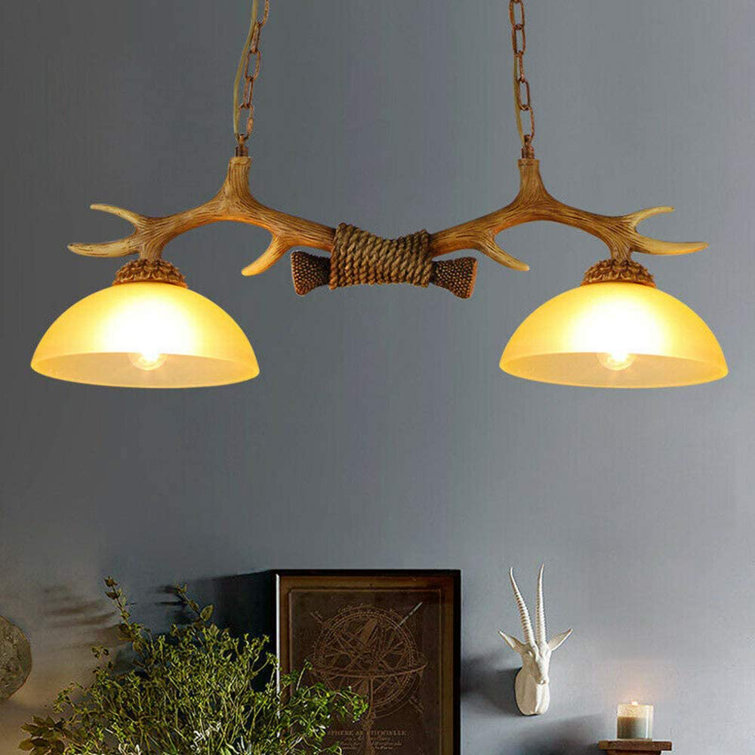 Foundry Select Double Antique Ceiling Lights Dining Decoration Island Light Vintage Antler Hanging Lamp 2 Light Glass Shades Cabin Rustic Lamp Wayfair