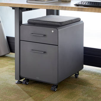 Varidesk Storage Seat Rolling Cushion Top 2 Drawer Mobile Vertical Filing Cabinet Wayfair Ca