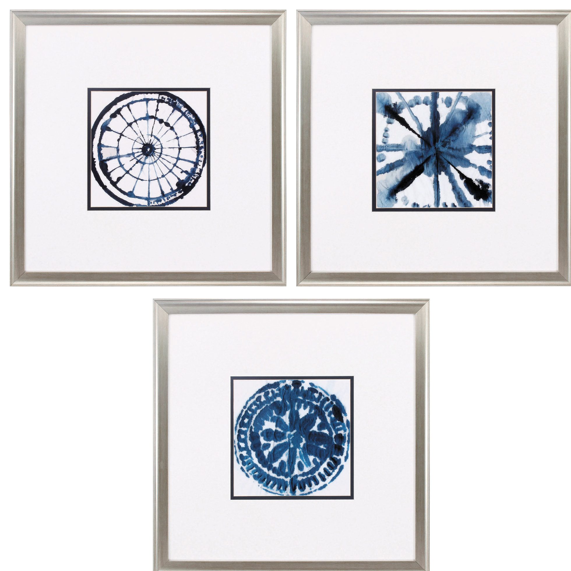 Bungalow Rose Indigo Dye 3 Piece Framed Print Set Wayfair