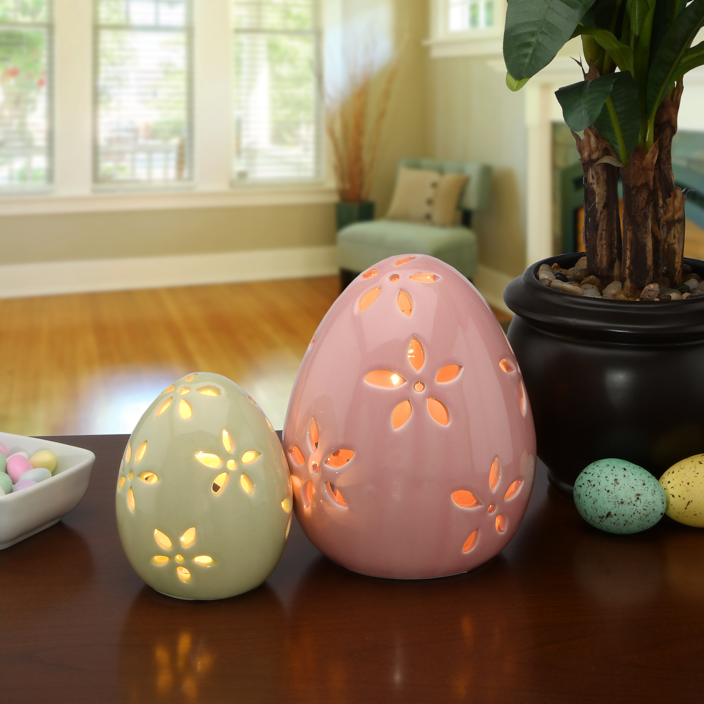 The Holiday Aisle 2 Piece Pre Lit Decorative Egg Set Reviews Wayfair