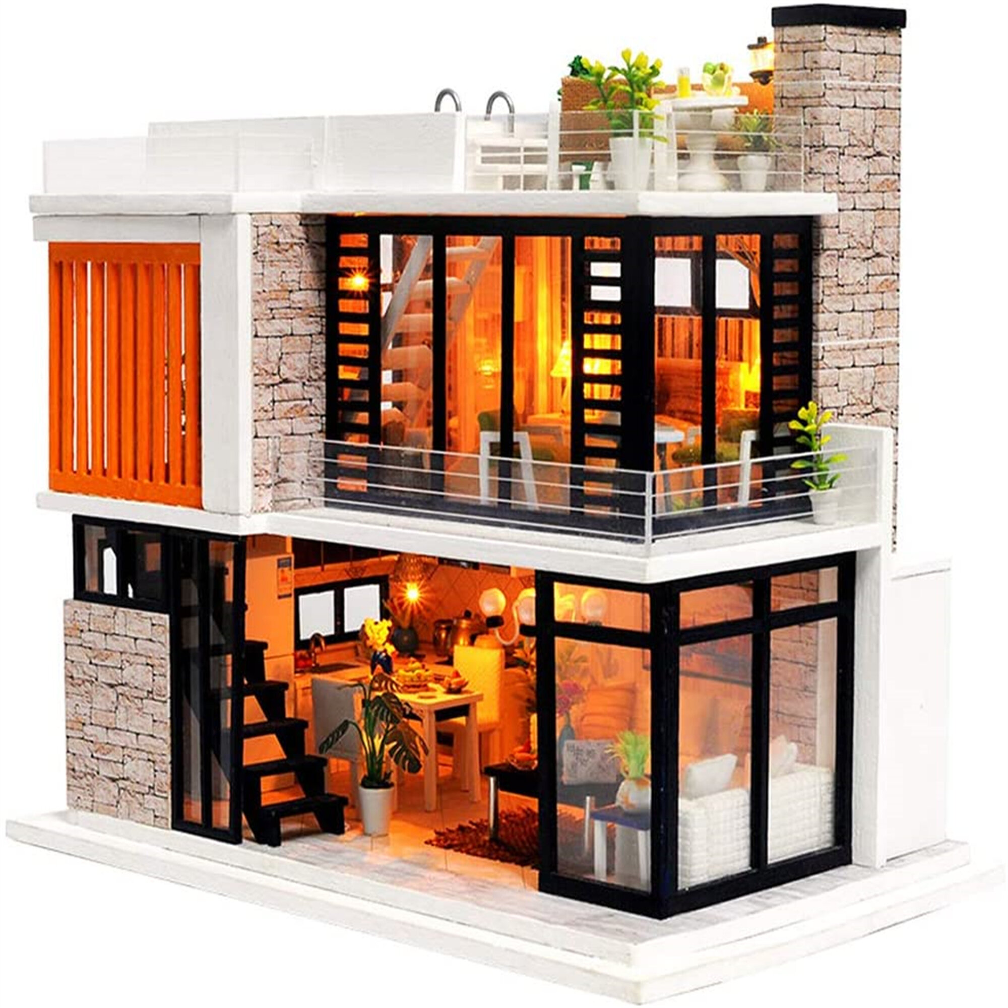 1: 24 DIY Miniature Dollhouse Kit Modern House