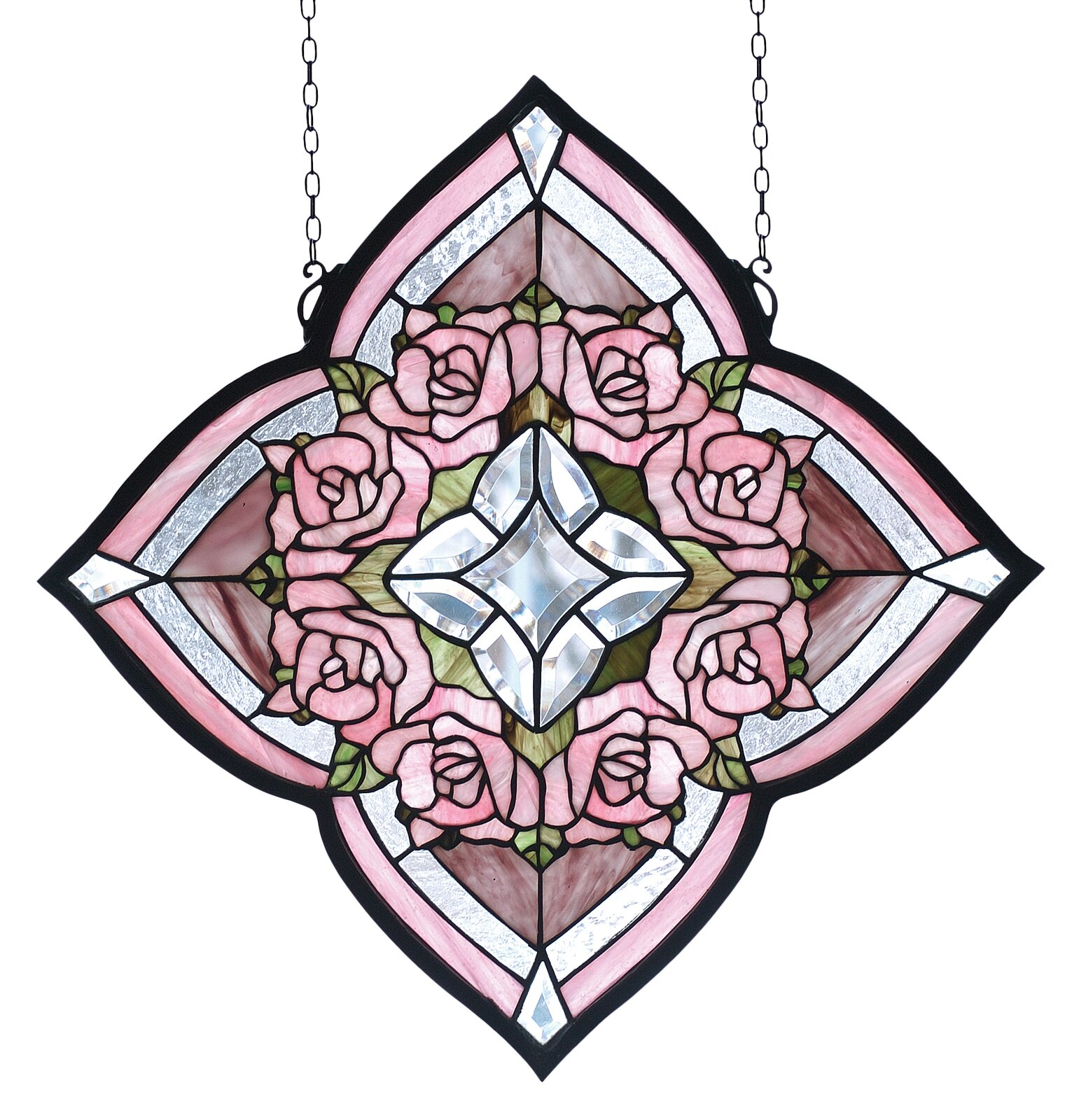 Floral Stained Glass Wall Art - Weissman Ring of Roses Stained Glass Window
