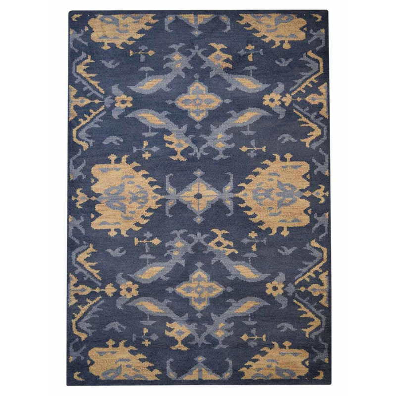 August Grove Hargrave Floral Hand Knotted Wool Blue Area Rug Wayfair