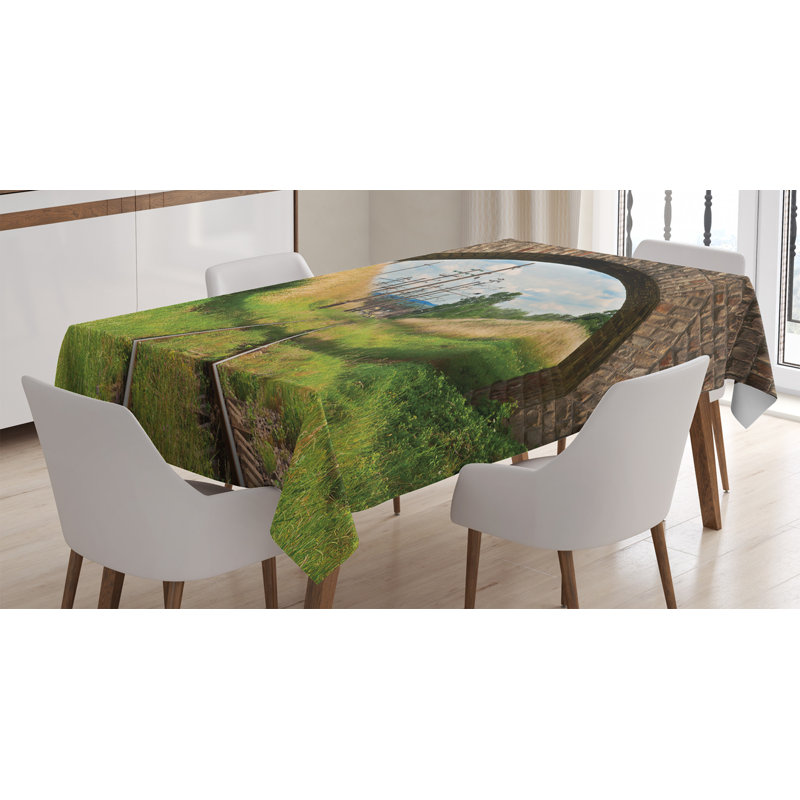 East Urban Home Ambesonne Landscape Tablecloth Stone Bridge Old Railway Cloudy Sky Trees Grass Long Journey Tranquil View Print Rectangular Table Cover For Dining Room Kitchen Decor 60 X 90 Green Brown Wayfair