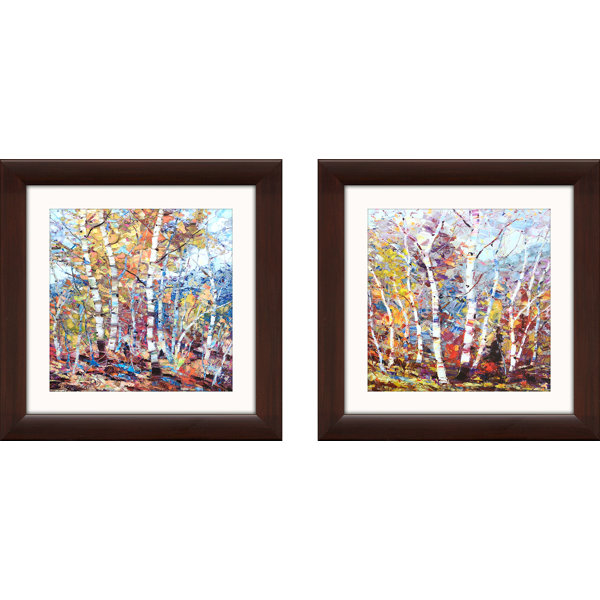 Alcott Hill Birch Colors 1 2 Piece Framed Acrylic Painting Print Set Reviews Wayfair