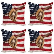 18 X18 Inches Ambesonne Sports Decor Throw Pillow Cushion Cover Decorative Square Accent Pillow Case Brown Red Blue Vintage Baseball League USA Grunge Glove Bat Fielding Sports Theme Image