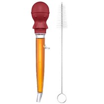 Turkey Heat Resistant Cooking Light Meat and Poultry Baster with Cleaning Brush and Measurement Marks Red Silicone Bulb 