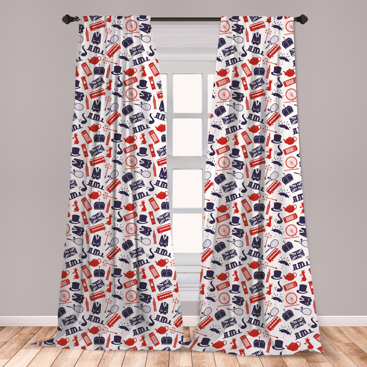 red patterned curtain fabric