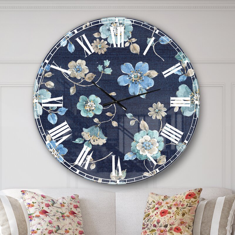 Metallic Wall Decorations - Indigold Metallic Flower Pattern Metal Wall Clock