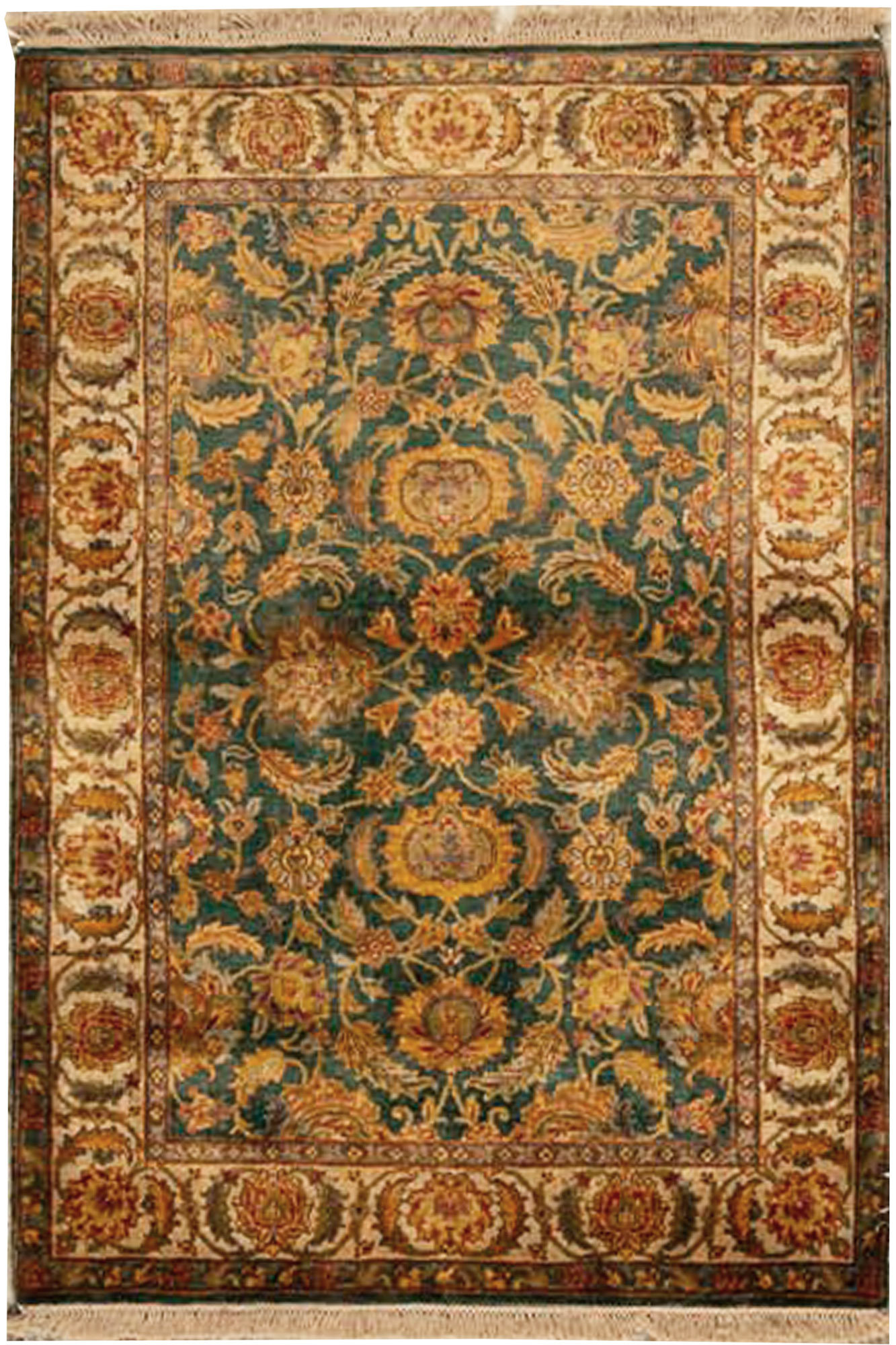 Bokara Rug Co., Inc. HandKnotted HighQuality Green and Cream Area Rug