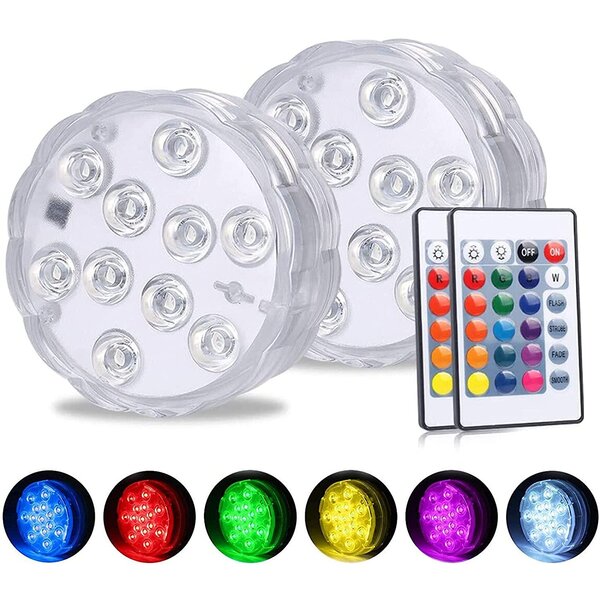 Submersible LED Lights Waterproof Underwater Lights 10 RGB LEDs 16 Colors Changing Multi Color Battery Powered with IR Remote Control for Aquarium Vase Base Pond Wedding Halloween Party Garden 3 Pack 