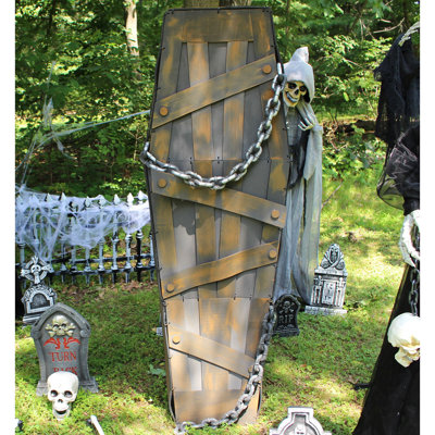 Haunted Hill Farm 5.25 ft. Coffin Halloween Animatronic, Lighted Touch Activated Halloween Prop